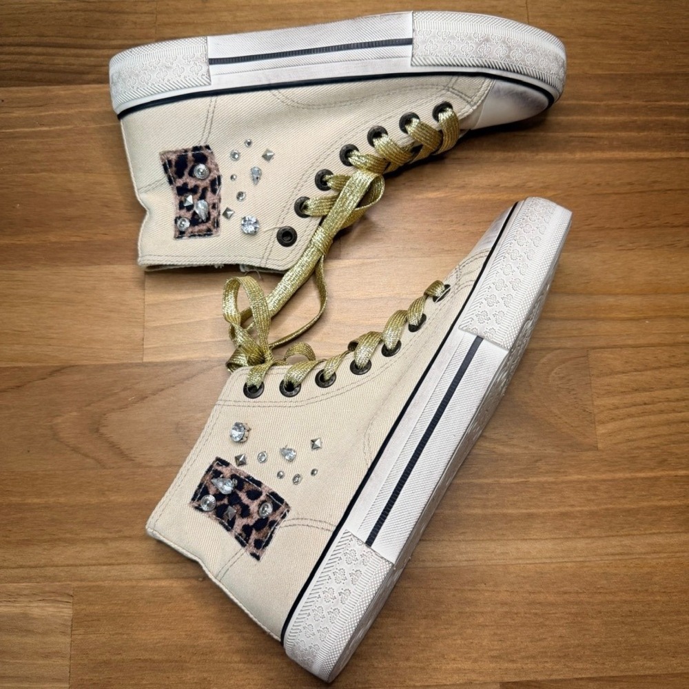 NWOB Blowfish Malibu Kimber-Hi Gold Cream Embellished Sneakers 7.5